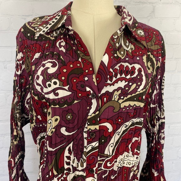Apt. 9 XL Purple White Paisley Crinkle Collared Button Up Blouse Whimsygoth Boho - Picture 3 of 10